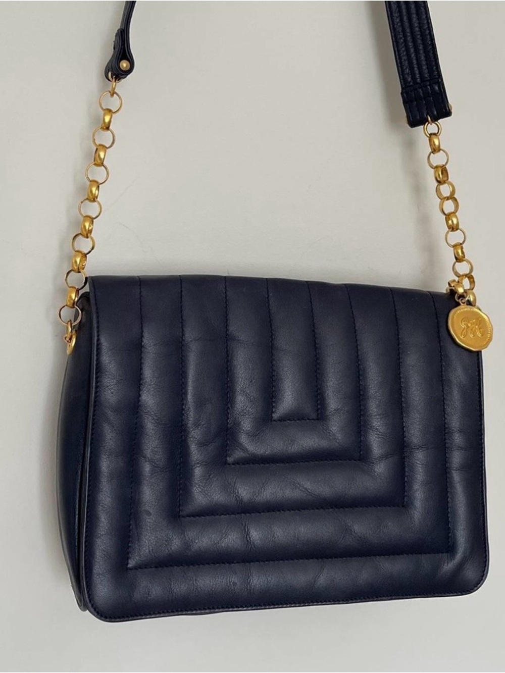 Quilted Leather Shoulder Bag with Gold Chain - Black by Jay Herbert
